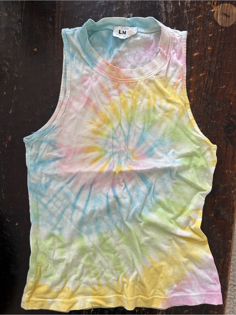 LNA Pastel Tie-Dye Tank Top — Blue, Pink, Yellow, Green